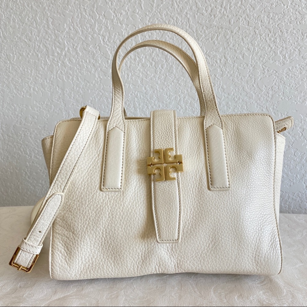 Tory Burch white pebble leather 2 way bag